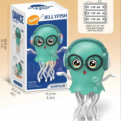 An electrically-powered crawling dancing jellyfish toy, an octopus with automatic obstacle sensor, intelligent LED lights and mu