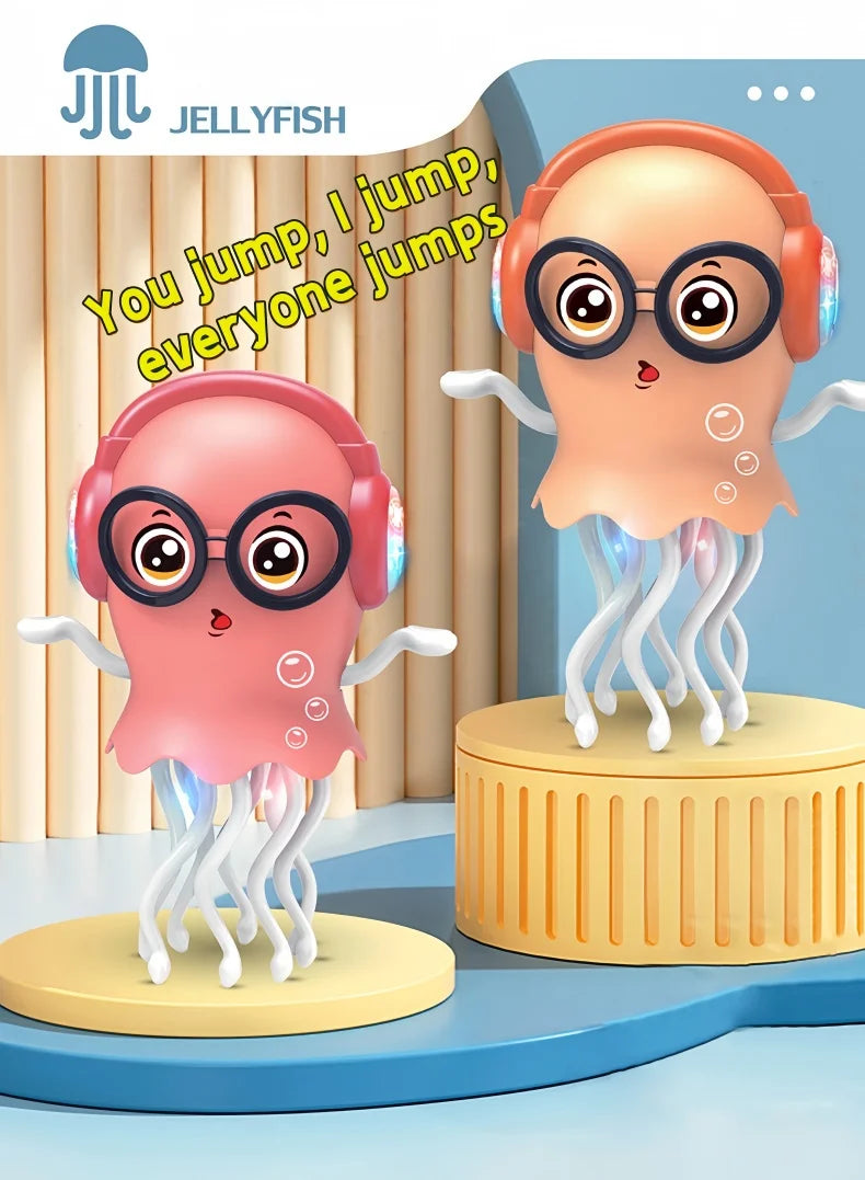 An electrically-powered crawling dancing jellyfish toy, an octopus with automatic obstacle sensor, intelligent LED lights and mu