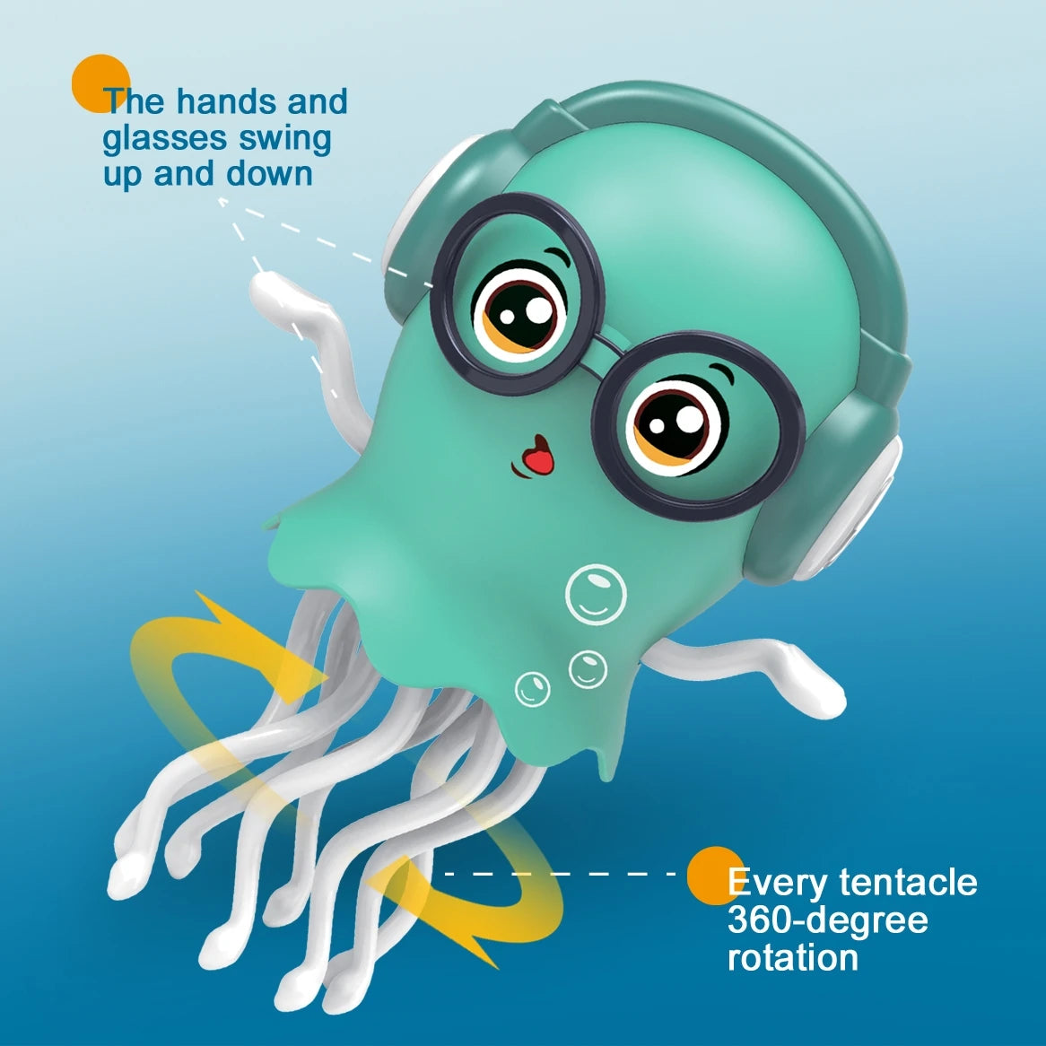 An electrically-powered crawling dancing jellyfish toy, an octopus with automatic obstacle sensor, intelligent LED lights and mu