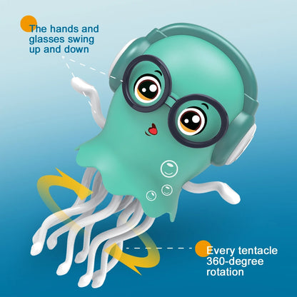 An electrically-powered crawling dancing jellyfish toy, an octopus with automatic obstacle sensor, intelligent LED lights and mu
