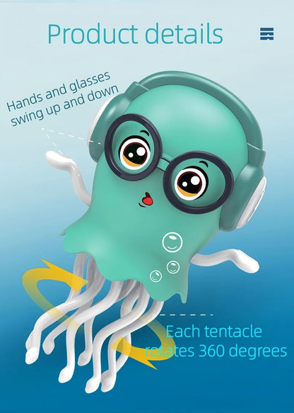 An electrically-powered crawling dancing jellyfish toy, an octopus with automatic obstacle sensor, intelligent LED lights and mu