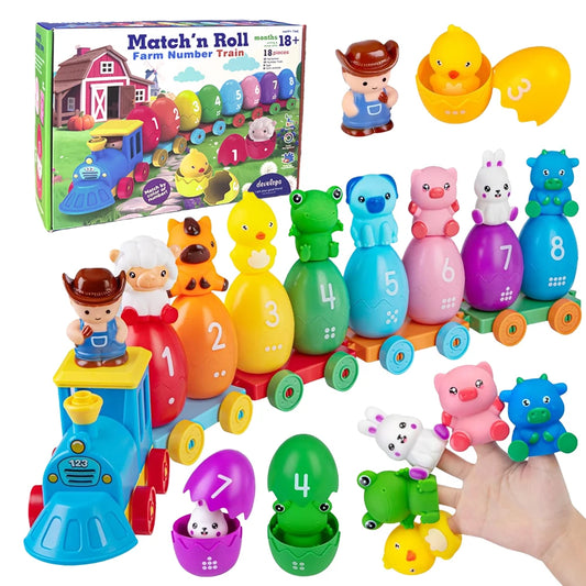 Toddler Learning Toys Matching Sorting Montessori Toys Farm Train Set with Animals Finger Puppets Eggs Game Sorters Toy For Gift